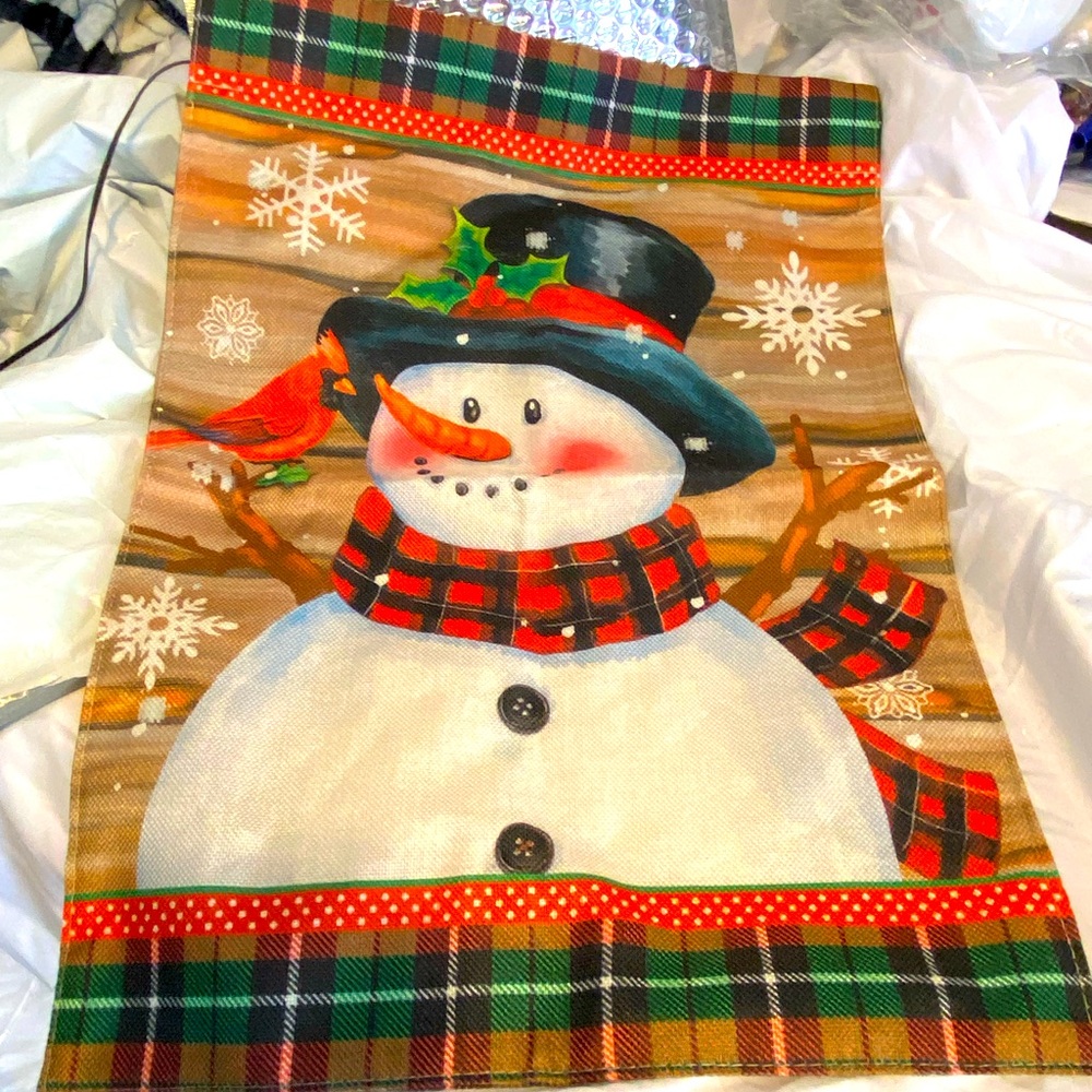 Snow man garden flag with lights